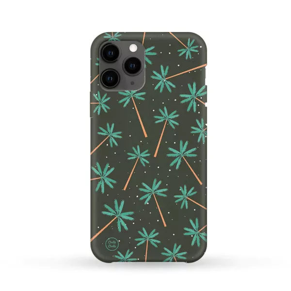 Estuche compostable sostenible de la marca colombiana Chalo Chalo en diferentes opciones de colores como negro, verde, amarillo, y azul. Ilustración en el estuche de palmas del cocora