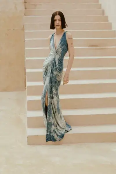 Vestido largo tinte índigo orgánico encuentra marcas colombianas de teñidos naturales